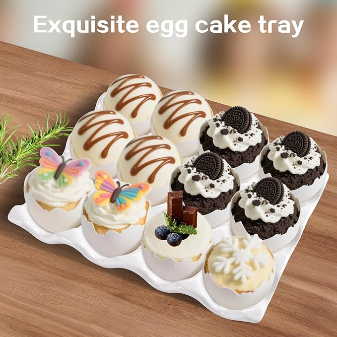 Ceramic 12 Cups Egg Tray - 1 Dozen Porcelain Egg Holder Container Keeper Storage Organizer Decorative Serving Dish Plate for Refrigerator Fridge Countertop Display Kitchen Home (White 12 Eggs)