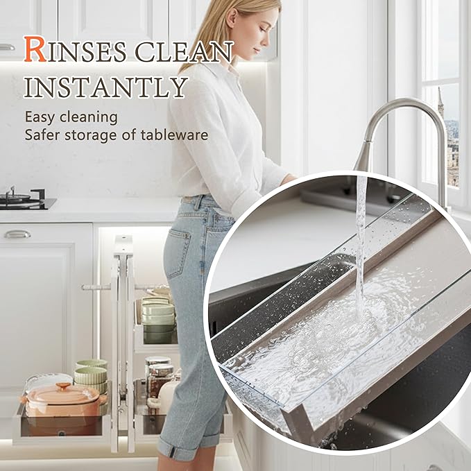 Blind Corner Cabinet Pull Out, Kitchen Corner Cabinet Organizer, 2 Tier 4 Basket Corner Optimizer, Left & Right Open Compatible, Kitchen Storage Shelf Gray For26.8 InteriorWidth