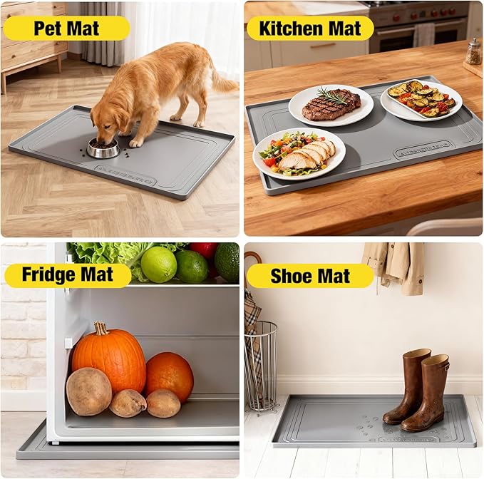 Aisslro Under Sink Mat 28" X 19", Waterproof Silicone Under Sink Mats for Kitchen, Anti-Leak Shelf Liner & Cabinet Protector with Raised Edge, [BPA Free] Bathroom Tray Home Organizer, Dark Gray