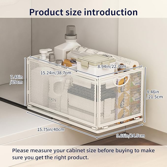 Pull Out Cabinet Organizer,Metal Carbon Steel and Silent sliding Design,Heavy Duty Cabinet Slide Out Shelves for Storing and Organizing Bathrooms, Kitchens, Bedroom 15.7" D*9.6" W*8.4" H