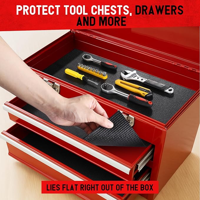 Tool Box Liner Foam Mat, Toolbox Drawer Liner Foam Mat Thickened Durable Non Slip Pad for Protecting Tools,Kitchen Cabinets,Garage, Work Surfaces,Shelves, 18" W x 288" L, Black