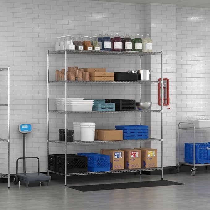 Commercial NSF Listed Chrome Stationary Wire Shelving Kit 30" x 72" x 86", with 5 Shelves Perfect for Warehouse, Walk-in Refrigerator, Freezer, Grocery Store, Restaurant, Dishroom