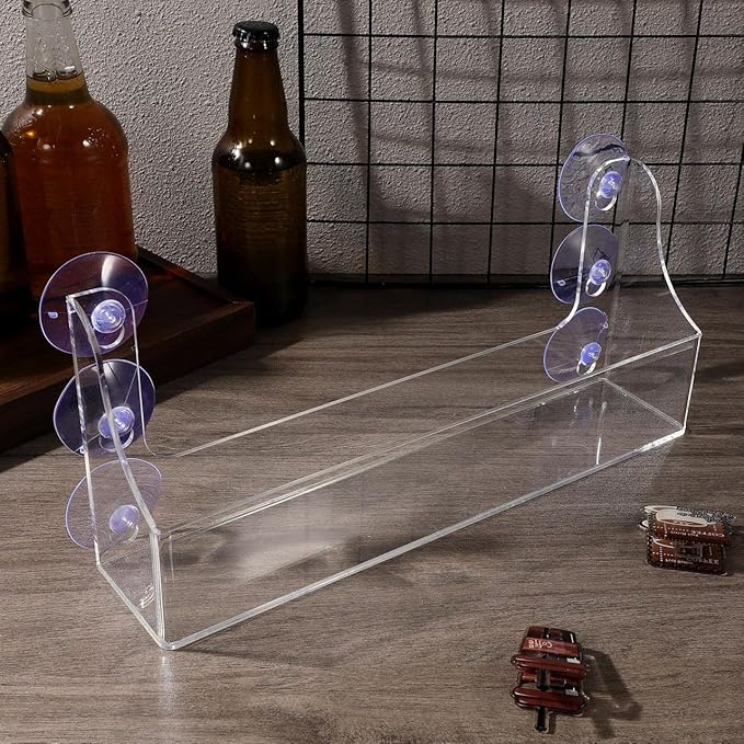 Suction Cup Shelf Fridge Drink Organizer Clear Acrylic Refrigerator Storage Shelf 5 Bottle Drink Organizer for Fridge, Suction Cup Spice Rack Shower Shelves for Kitchen Bathroom