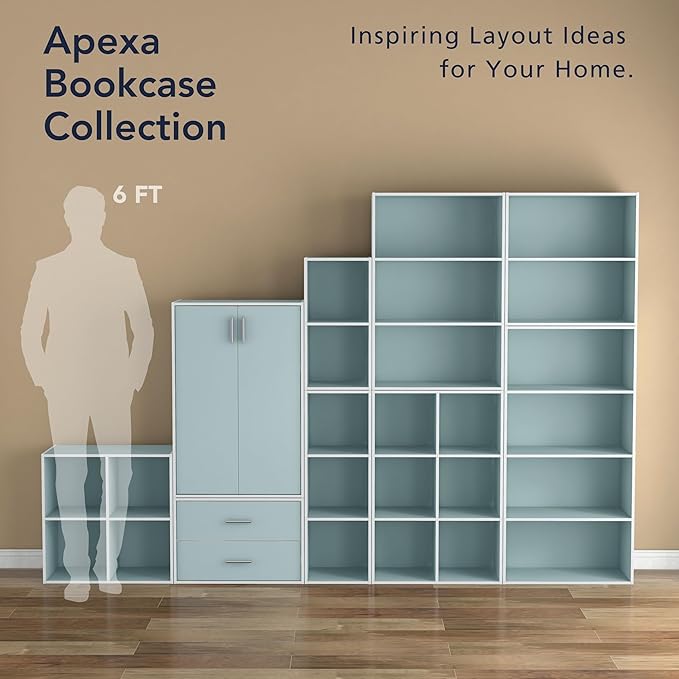 Homes: Inside + Out Apexa 2-Tier Cube Storage Organizer Shelves, Stackable Wood Bookcase Fits Cubby Bins for Organization, Dorm Teen Room Decor & Home Office, Light Blue