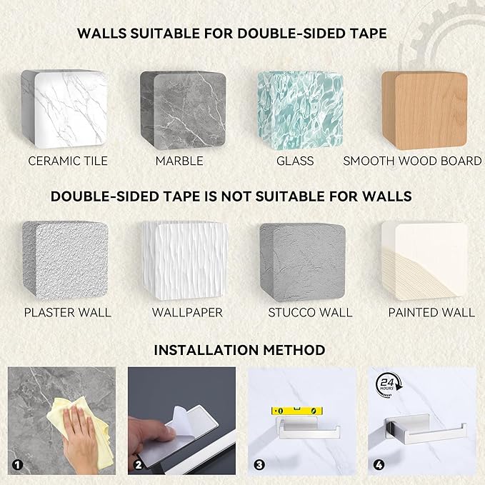 LANC Self-Adhesive Toilet Paper Holder, Brushed Nickel Toilet Paper Rack Wall Mounted for Bathroom Washroom, Stick On Toilet Roll Holder with Drill Free Rustproof Stainless Steel, A8307BN