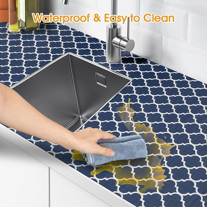 Shinlendid Shelf and Drawer Liner for Kitchen Cabinets Non-Adhesive, Strong Grip Non-Slip Thickened Cabinet Liners for Shelves, Waterproof Mats for Dresser Cupboard, Blue, 12 in x 20 Feet