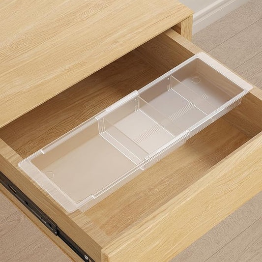 Lifewit Sliding Makeup Drawer Organizer, Fits 13-20" Deep Drawers, Extendable Hanging Divider, 1.8" High Plastic Tray for Vanity, Office, Kitchen, Translucent,1Pcs