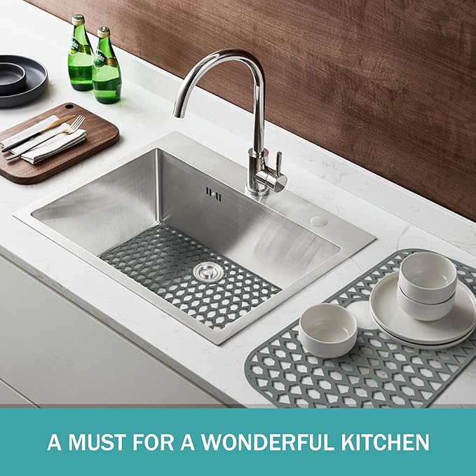 SAMSIER Sink Protectors for Kitchen Sink, Kitchen Sink Accessory - Silicone Mats Grid for Stainless Steel Strainer Bottom of Farmhouse Porcelain sinks (30”x16”, Rear Drain)