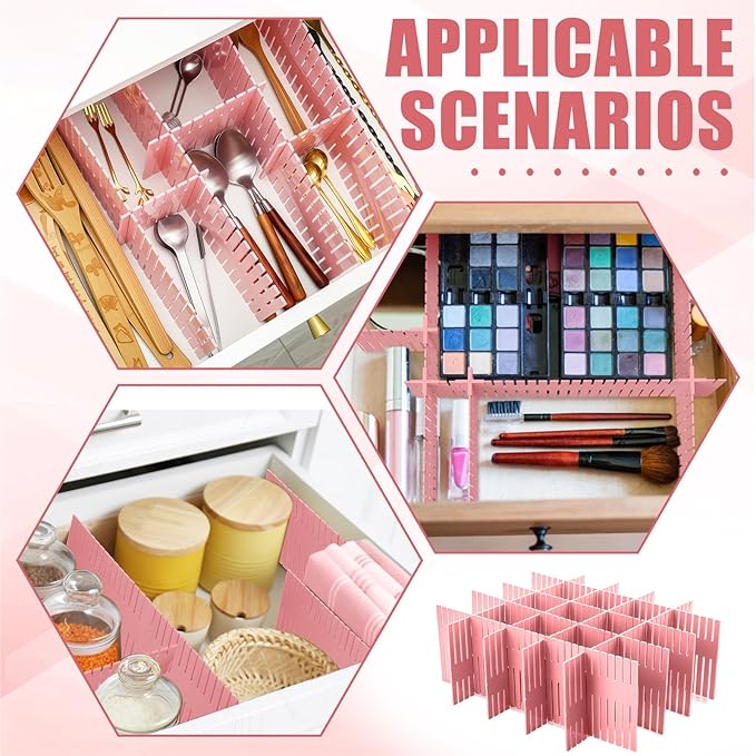 Blosssound 15pcs 5.12x 15 Tall Drawer Divider Adjustable Drawer Organizer DIY Ultra Deep Storage Organizer Separator with Fixed Buckle for Underwear Socks Dormitory Office Kitchen Bedroom (Pink)