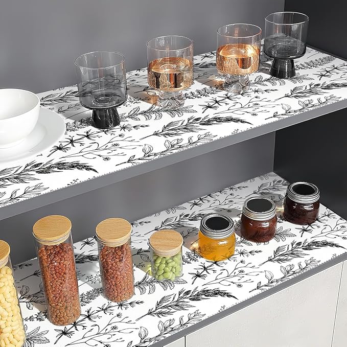 Quttisay Shelf Liner for Kitchen Cabinets,Non Adhesive Cabinet Liner,Non-Slip Drawer Liner,Waterproof Shelf Liner Easy to Clean Strong Grip Liner for Cabinets,Drawers,Cupboard，(Flower 11.8in x 32.8FT)