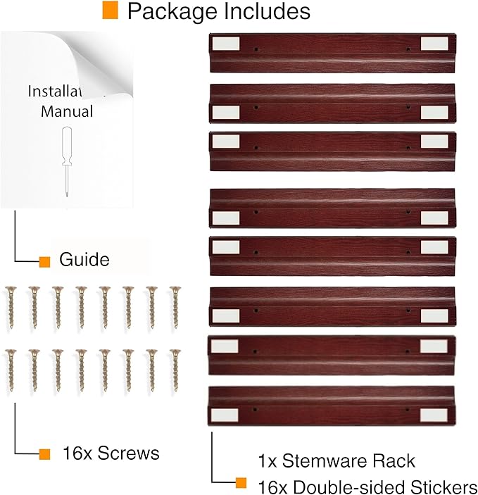 Rustic State Vigo 4 Sectional Adjustable Under Cabinet Mount Wood Stemware Rack Hanging Shelf Glassware Holder Bar Organizer with up to 12 Wine Glass Storage 12 Inch Deep Mahogany
