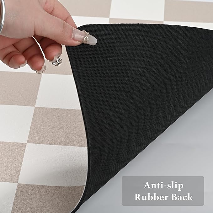 Checkered Dish Drying Mat for Kitchen Counter, Coffee Bar Station Accessories, Retro Cute Aesthetic Modern Absorbent Drainer Mat Kitchen Drying Mat Easy Clean, Beige 12" x 19"