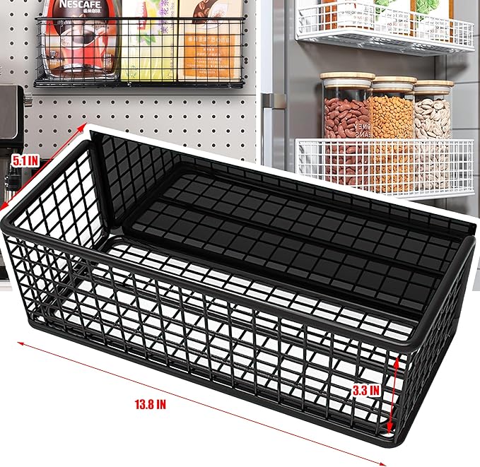 LIFEFAN Magnetic Basket Fridge Large Magnetic Pen Holder Whiteboard Metal Wire Basket Storage Item Organizer (Large Black)