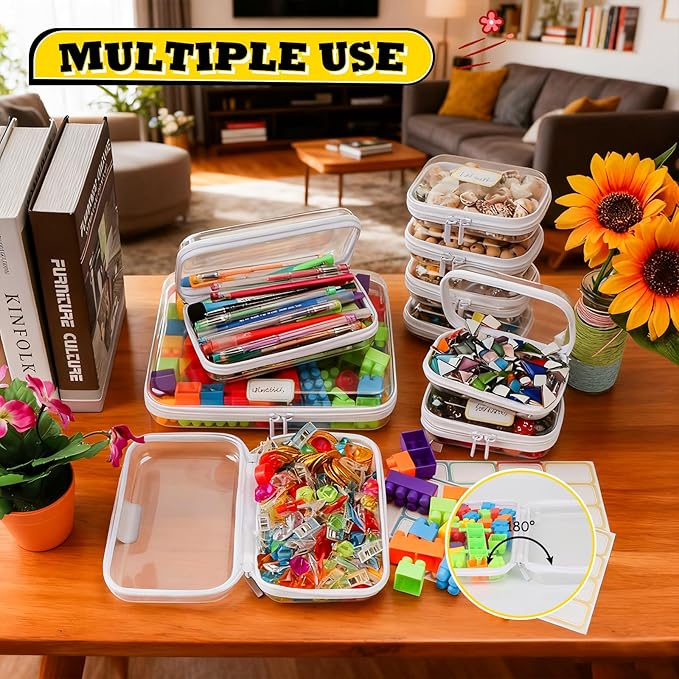 9 Pack Clear Hard Shell Zipper Case,Waterproof Toiletry Cosmetic Bag,Toy Organizers and Storage Box,Diaper Bag Organizer,Pencil Case,Clear Plastic Zipper Pouches for Office Home Storage(L,2S,6Mini)