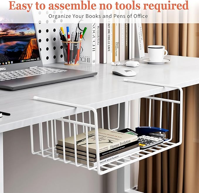 SUFAUY 4-Pack Under Cabinet Shelf Basket, Wire Rack Storage Organizer Holds up to 22lbs for Kitchen Pantry or Refrigerator, 10.6“d x 16" w, White