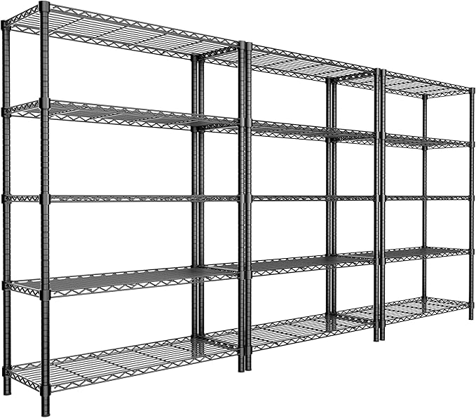 MODCART Storage Shelves, 3 PCS 36" L x 14" W x 72" H Heavy Duty Garage Wire Shelving Unit Loads 1750LBS, 5-Tier Adjustable Metal Industrial Utility Shelf Rack for Kitchen, Laundry Room, Basement
