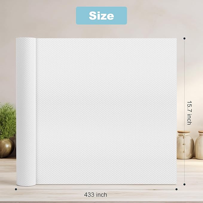 PABUSIOR Self-Adhesive Cabinet Drawer Liner: 15.7" W x 433" L Waterproof Non-Slip Contact Paper - Peel and Stick Removable White Kitchen Cupboard Liner for Pantry Shelves