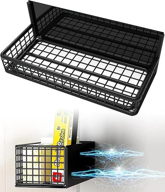 Winbell Magnetic Basket Fridge Organizer Wire Bins Pencil Holder Whiteboard Accessories Home Kitchen Organization (Black-Low)