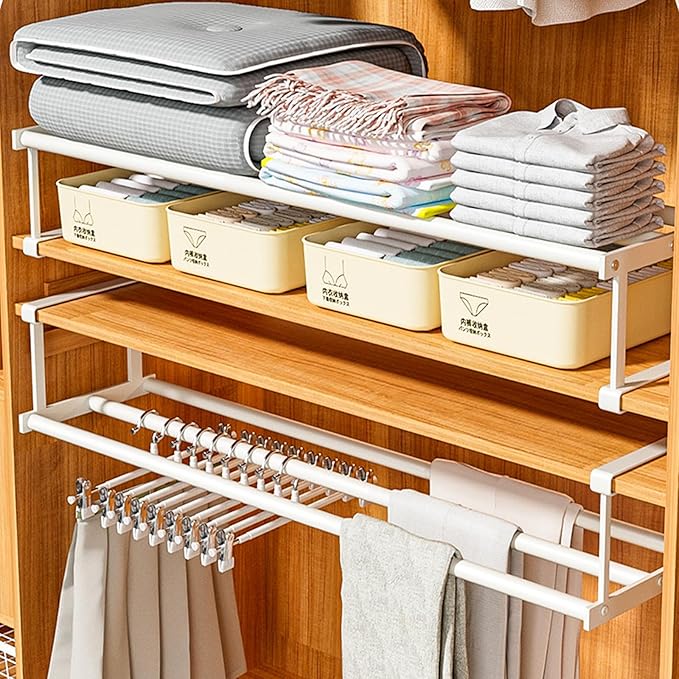 UFORU Expandable Hanging Shoe Rack Organizer for Closet, Adjustable Shoe Rack Under Cabinet Shelf, Versatile Under Shelf Storage for Kitchen, Book, Clothing Storage and Organization(Black,4PCS)