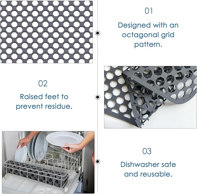 Flytime Silicone Sink Protectors for Kitchen Sink with Center&Rear Drain, 26"x 14" Kitchen Grid Accessory, Non-Slip Folding Heat-Resistant Mat for Bottom of Farmhouse Porcelain Stainless Steel