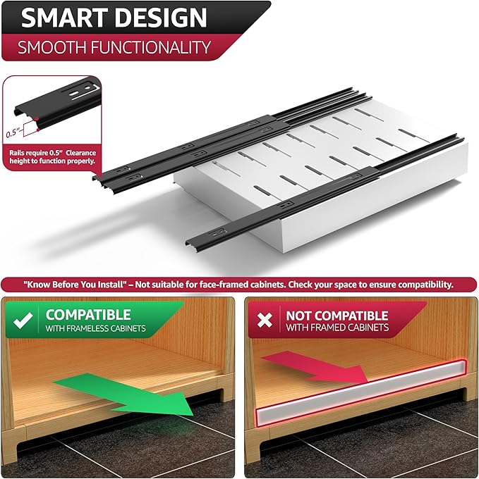 Sorbus Pull-Out Sliding Storage Rack for Kitchen & Bathroom, No-Drill Adjustable Shelf with Durable Metal, Non-Slip Grid Drawers, Waterproof Space Saver (White 2 Pack)