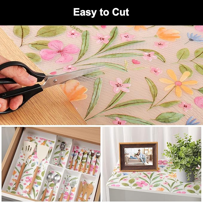 Cooyes Shelf Liner – Premium Non-Adhesive Cabinet & Drawer Liner for Kitchen – Waterproof Shelf Paper with Modern Pattern – Durable EVA Cabinet Mat – Easy to Cut （24" W x 120" L）