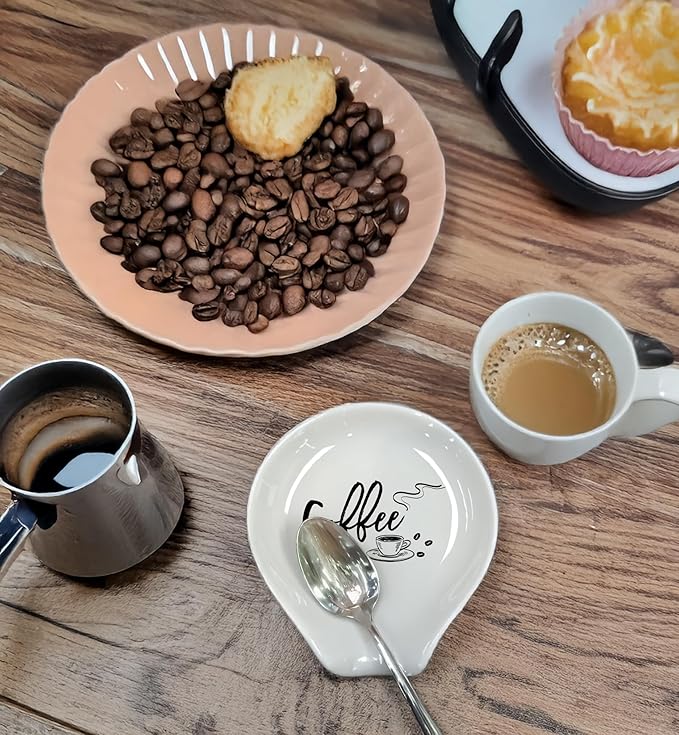 Coffee Spoon Rest, Coffee Bar Accessories & Spoon Holder,Funny Coffee Quotes Ceramic Spoon Holder for Coffee Lovers Gifts for Friend Wife Husband Sister (White-7)