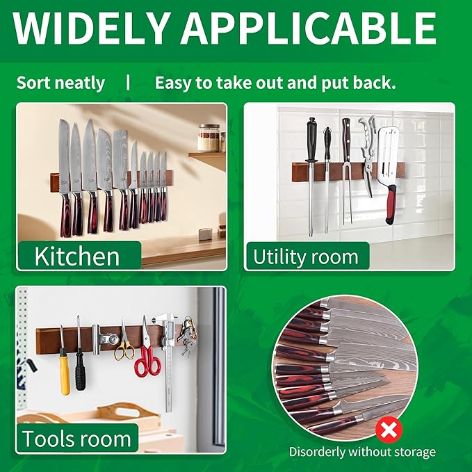 Wall Mounted Wood Magnetic Knife Strip, 16 inch Innovations Multi-Purpose Knife Holder Bar for Wall Kitchen Secure Store Utensil Organizer
