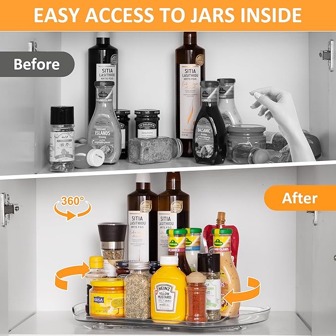 Square Lazy Susan Organizer for Refrigerator, 360° Rotate Rectangle Turntable Organizer and Storage for Fridge, Cabinet, Pantry, Kitchen, Countertop, 15.7'' Clear Fridge Organizer Storage, 1PACK