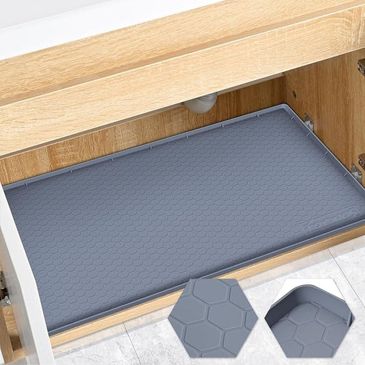FORWOS Waterproof Under Sink Mat 22" x 19", Silicone Cabinet Liner, Rubber Protector for Kitchen and Bathroom, Keeps Cabinets Clean, Dry, and Organized (Grey)