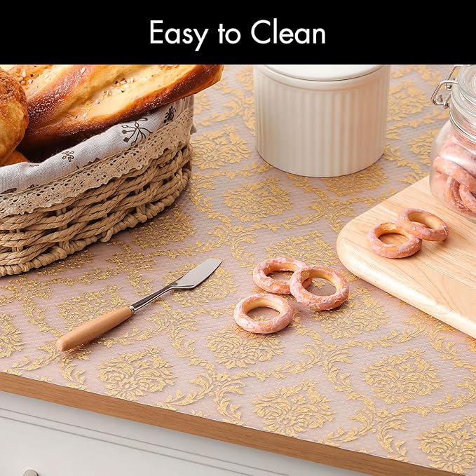 Cooyes Shelf Liner for Kitchen Cabinets – Non-Adhesive Waterproof Drawer Liner – Durable EVA Material Easy-to-Cut Shelf Paper for Refrigerator, Cupboard, Dresser with Modern Pattern