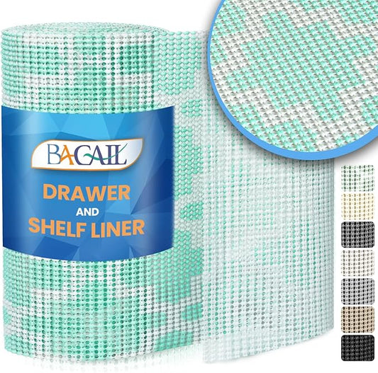 BAGAIL Drawer and Shelf Liner, 17.5 in X 10 Ft Non-Adhesive Shelf Liners for Kitchen Cabinets, Thick Strong Grip Liners for Desk, Shelves, Bathroom Drawers, Cabinet Protection - BlueQuatrefoil