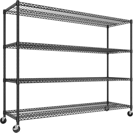 REIBII 60''W Storage Shelves 2399LBS Wire Shelving with Wheels Garage Shelving Heavy Duty Metal Shelves for Storage Rack Adjustable Shelf for Commercial Garage Kitchen, 60" W x 18" D x 65.5" H