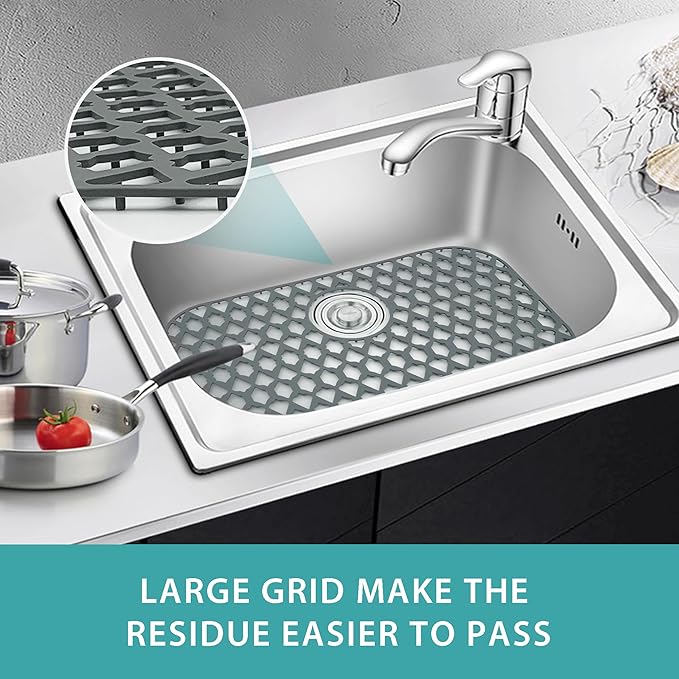 SAMSIER Sink Protectors for Kitchen Sink, Kitchen Sink Accessory - Silicone Mats Grid for Stainless Steel Strainer Bottom of Farmhouse Porcelain sinks (22”x13”, Rear Drain)