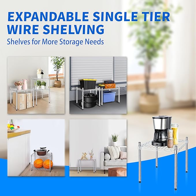 Simple Deluxe 1-Tier Shelving Unit, 15" W x 13.8" D x 15" H Wire Metal Stackable Storage, Chrome
