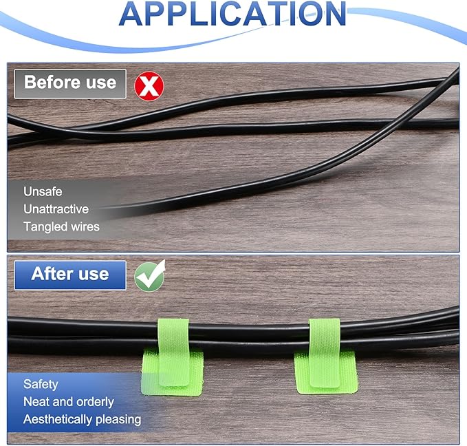 M METERXITY 100-Pack Hook and Loop Cable Ties, 3.5 x 1.1 Inch Enhanced Self-Adhesive Cord Organizer for Desk/Home/Wall/Office Essentials, Cable Management Under Desk [Green]