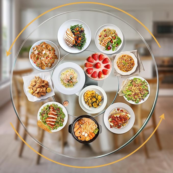 31" Glass Lazy Susan for Dining Table - Tempered Glass Round Clear Tabletop Large Rotating Tray, Silent & Smooth Spin (31inch/80cm)