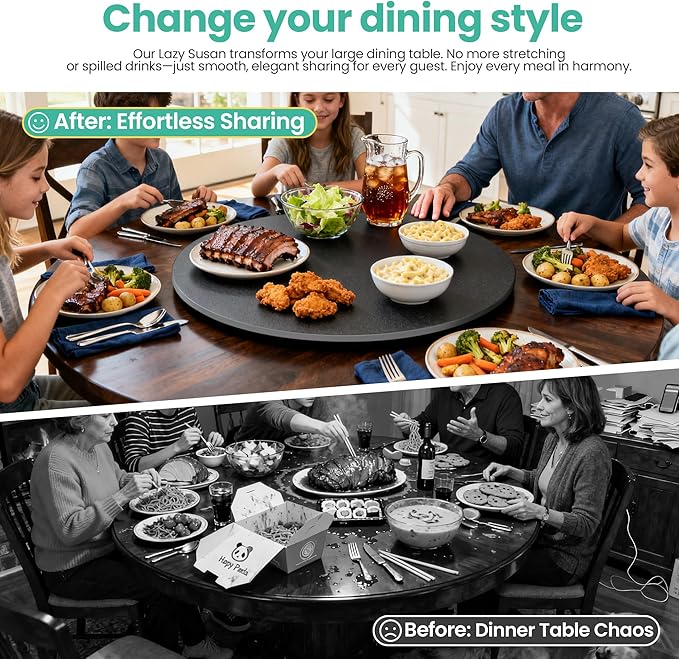 31.5" Lazy Susan Turntable – 360° Sinteredstone Silent Anti-Slip Turntable, Table Top Centerpiece for Kitchen, Pantry, Spice Rack, Refrigerator & Dining Table, Black