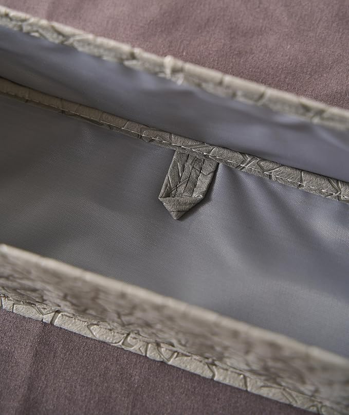 Embossed Narrow Storage Tray, Slim Shallow Fabric Boxes for Organizing Dresser Drawer, Set of 4, 13x4x3, Gray