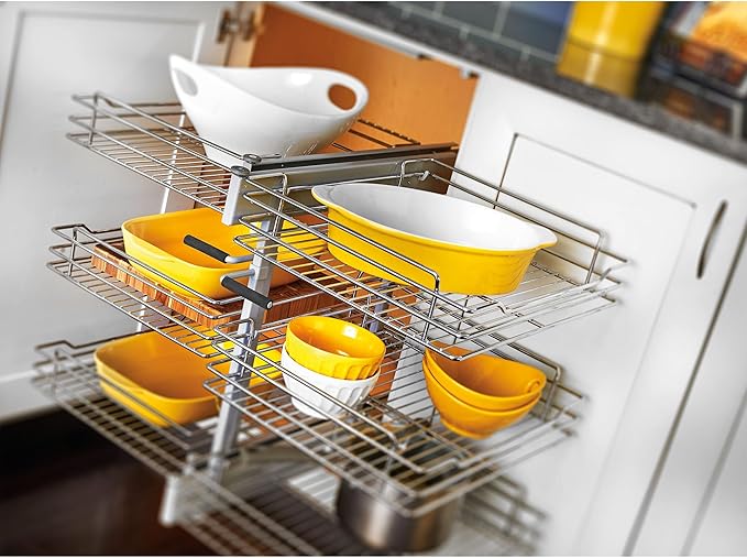 Rev-A-Shelf 3 Tier Pullout Shelf Organizer for Blind Corner Kitchen/Bathroom Cabinets with Soft-Close, 45" Adjustable Shelves, Chrome, 5PSP3-15SC-CR