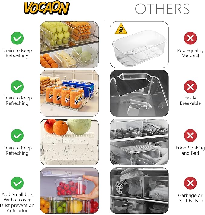 7Pcs Clear Plastic Storage Bins, Refrigerator Organizer Bins with Handles, Freezer Organizer Clear Organizing Bins, BPA-Free Fridge Storage Containers for Fridge, Freezer, Cabinet, Kitchen, Pantry