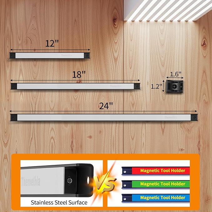 12" Magnetic Tool Holder Strip, 4 Pieces Silver Metal Tool Organizer Rack with Stainless Steel Surface, Magnet Bar for Garage Workshop, Easy To Install with Mounting Screws