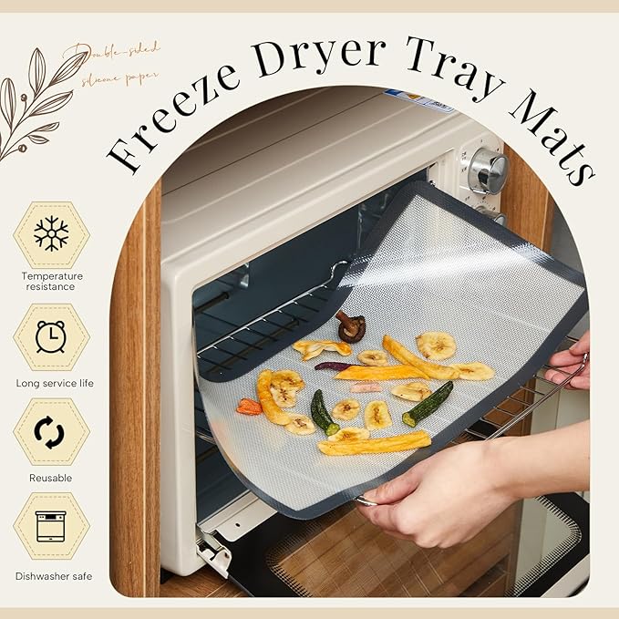 6 Pcs Large Silicone Mats Compatible with Harvest Right Freeze Dryer Gray Large Trays Silicone Mats Reusable Baking Sheet Durable Easy Clean No Stick Drying Liner for Kitchen