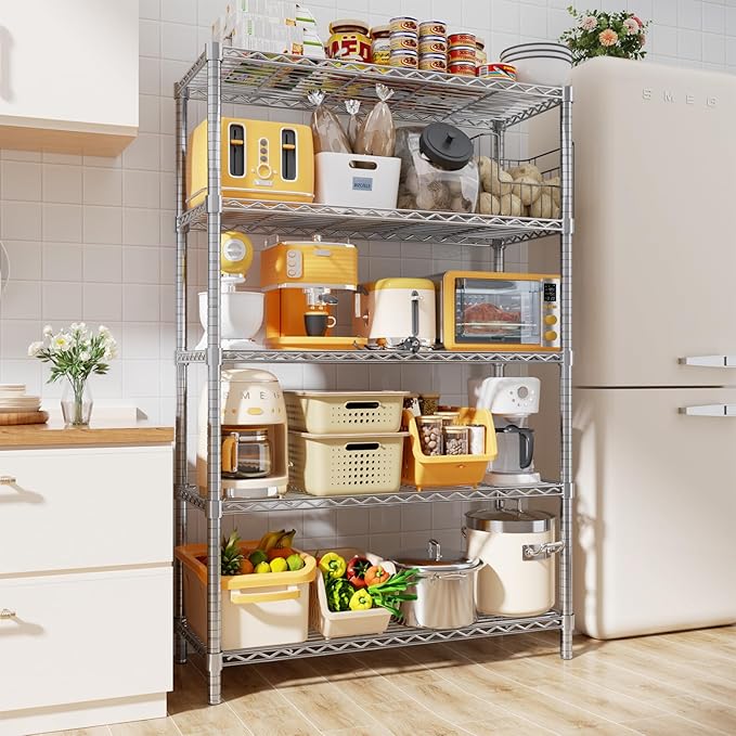 MODCART Storage Shelves, 36" L x 14" W x 72" H Heavy Duty Garage Wire Shelving Unit Loads 1750LBS, 5-Tier Adjustable Metal Industrial Utility Shelf Rack for Kitchen, Laundry Room, Basement