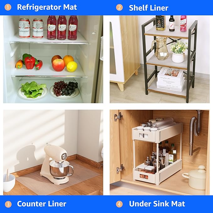 PABUSIOR Clear Cabinet Shelf Liner: Waterproof Non-Adhesive Kitchen Drawer Liner - Easy to Clean Bathroom Cupboard Shelves Mat for Refrigerator Pantry Closet Translucent 8" W x 145" L