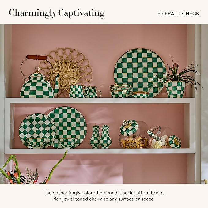 MACKENZIE-CHILDS Enamel Napkin Holder, Kitchen Napkin Holder for Table and Countertop, Green-and-White Emerald Check
