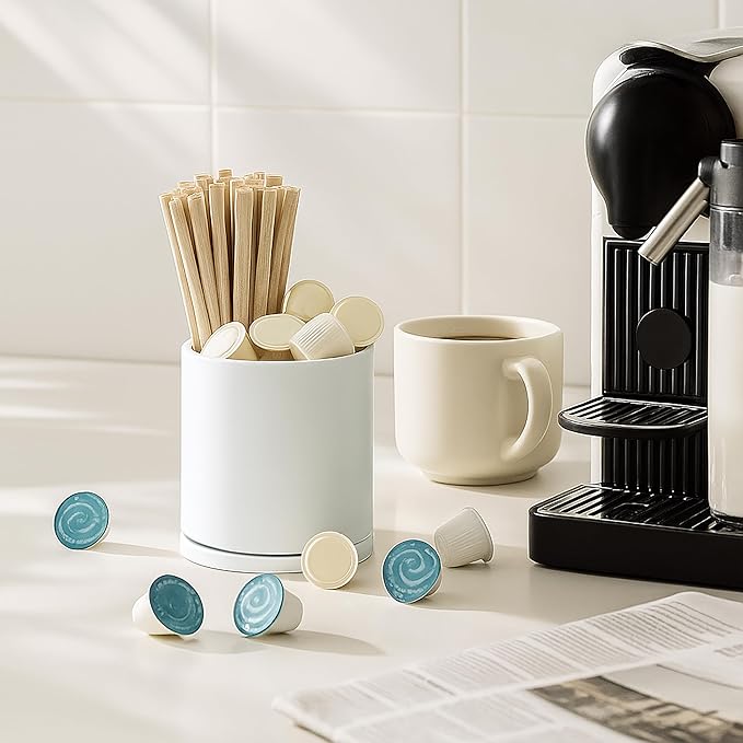 D'vine Dev 360° Rotating Utensil Holder – 5" Kitchen Utensil Crock for Countertop, Modern Cooking Tool Organizer for Kitchen Storage & Décor, Set of 2, White, 72-Y-A-1