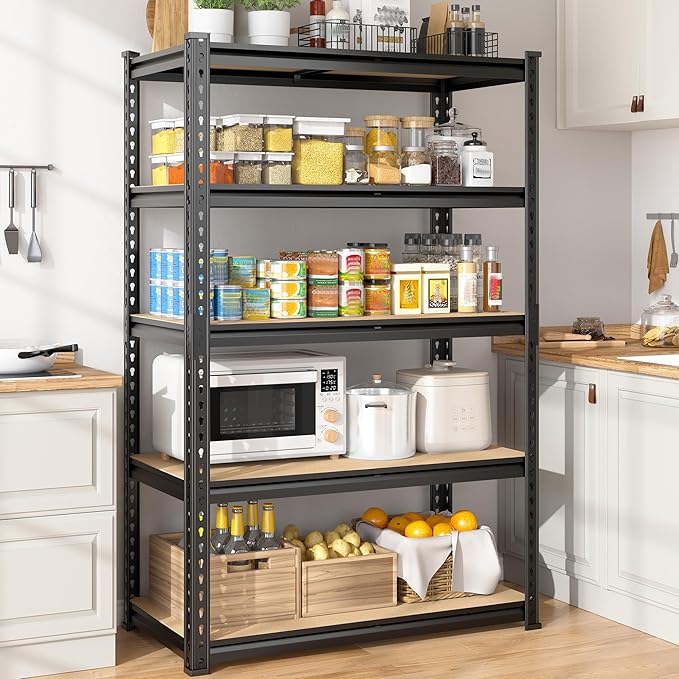 5-Tier Storage Shelves, 2010LBS Adjustable Pantry Shelves, Metal Shelving Unit for Kitchen, Pantry, Closet, Laundry, Garage, 15.75" D × 31.55" W × 63.05" H