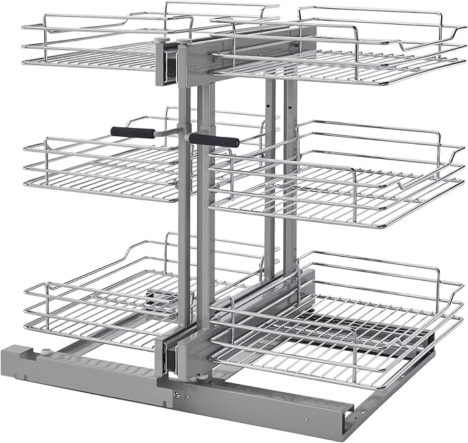 Rev-A-Shelf 3 Tier Pullout Shelf Organizer for Blind Corner Kitchen/Bathroom Cabinets with Soft-Close, 45" Adjustable Shelves, Chrome, 5PSP3-15SC-CR