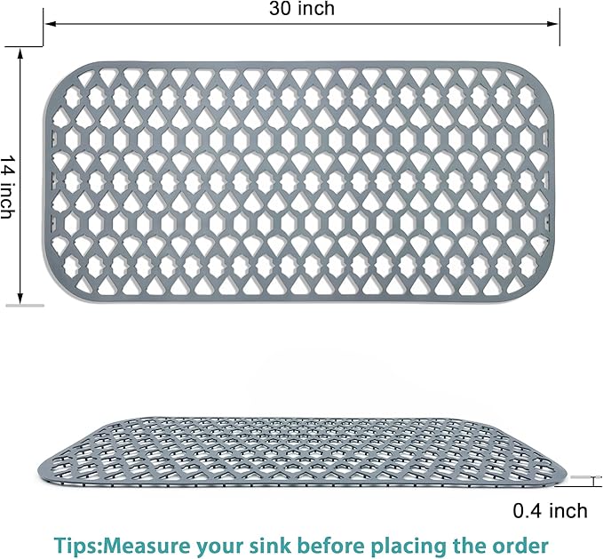 SAMSIER Sink Protectors for Kitchen Sink, Kitchen Sink Accessory - Silicone Mats Grid for Stainless Steel Strainer Bottom of Farmhouse Porcelain sinks (30”x14”)